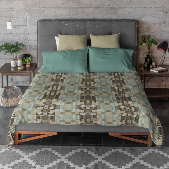 Beige Teal Blue Green Taupe Brown Tribal Pattern Duvet Cover (Creator Uploaded)