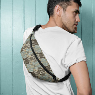 Beige Teal Blue Green Taupe Brown Tribal Pattern Fanny Pack