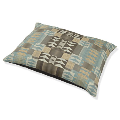 Beige Teal Blue Green Taupe Brown Tribal Pattern Pet Bed
