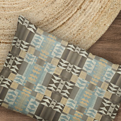 Beige Teal Blue Green Taupe Brown Tribal Pattern Pillow Case