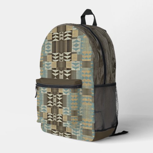 Beige Teal Blue Green Taupe Brown Tribal Pattern Printed Backpack