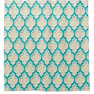 Beige Teal White XL Moroccan #4DS Shower Curtain