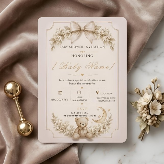 Beige Teddy Bear Baby Shower Invite (Creator Uploaded)