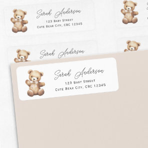 Beige Teddy Bear Gender Neutral Baby Shower Label