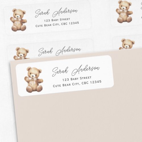 Beige Teddy Bear Gender Neutral Baby Shower Label