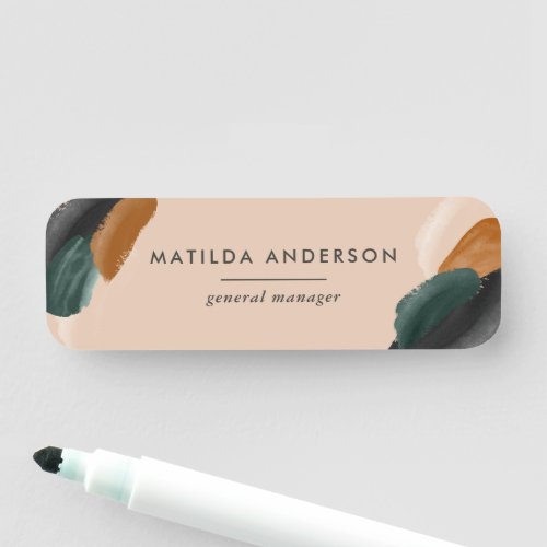 Beige terracotta abstract watercolor modern unique name tag