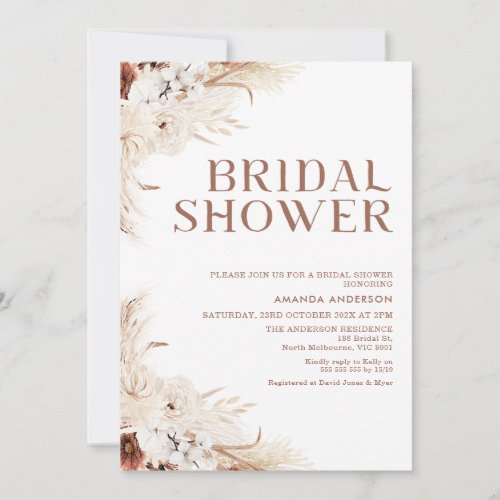 Beige Terracotta Boho Floral Bridal Shower Invitation