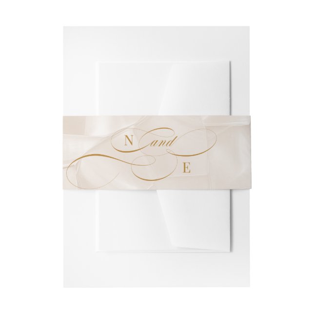 Beige & Terracotta Calligraphy Wedding Invitation Belly Band (Front Example)