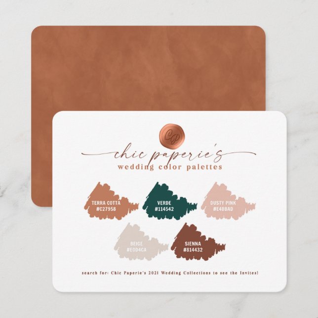 Beige & Terracotta Fall Wedding Color Palette Card (Front/Back)