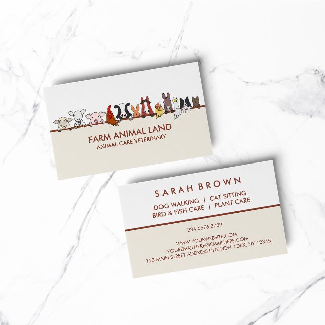 Beige Terracotta Farm Animals Veterinary pet Business Card