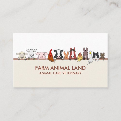 Beige Terracotta Farm Animals Veterinary pet Business Card