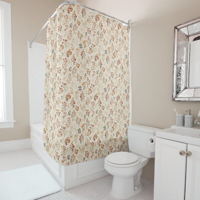 Beige Terracotta Neutral Botanicals Shower Curtain (In Situ)