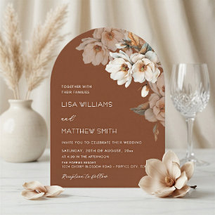 Beige Terracotta Watercolor Flowers Wedding Invitation