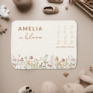 Beige Terracotta Wildflower Baby in Bloom Floral  Blanket