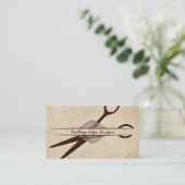 beige textured paper scissors hair stylist shears business card (Standing Front)