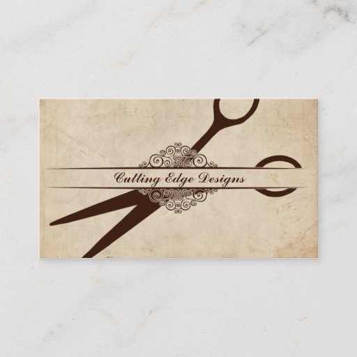 Customizable beige textured paper scissors hair stylist shears business card template