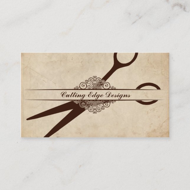 beige textured paper scissors hair stylist shears business card (Front)