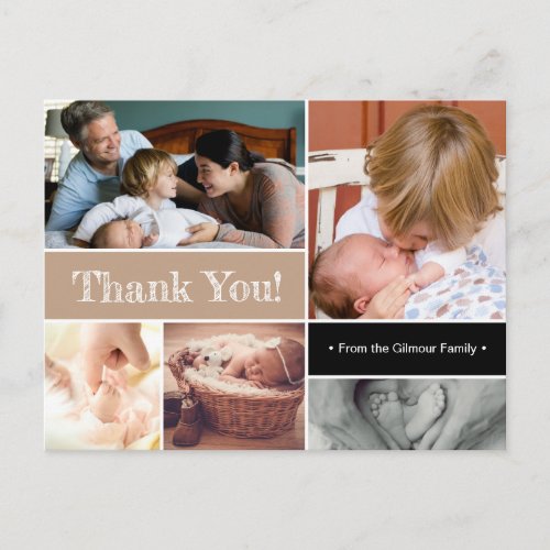 Beige Thank You Introducing Second baby Photos Announcement Postcard