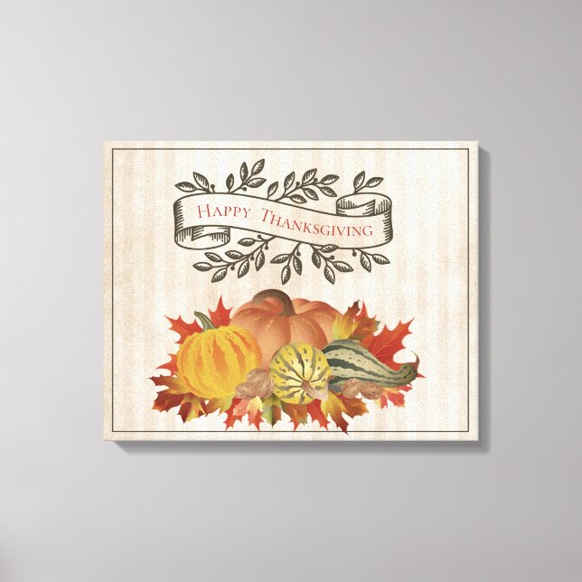 Beige Thanksgiving Pumpkins and Squash Canvas Print (Front)