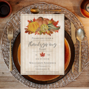 Beige Thanksgiving Pumpkins and Squash Dinner Invitation