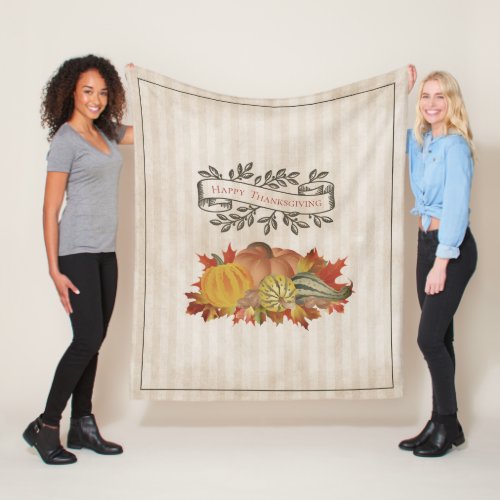 Beige Thanksgiving Pumpkins and Squash Fleece Blanket