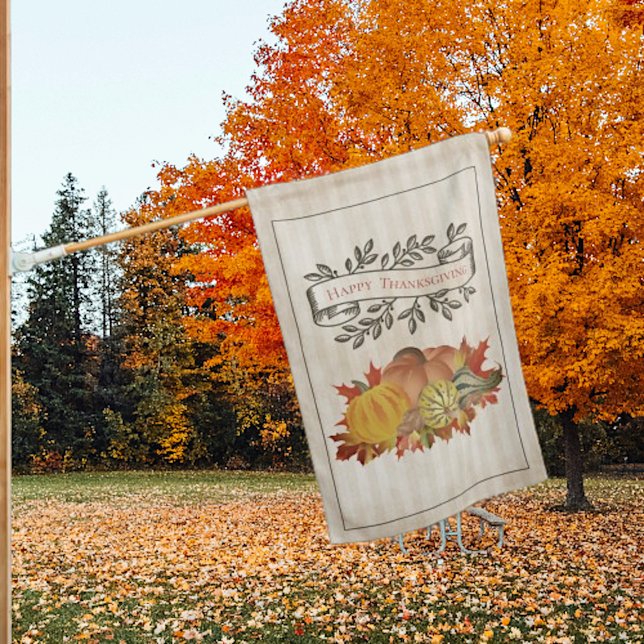Beige Thanksgiving Pumpkins and Squash House Flag (Beige Thanksgiving Pumpkins and Squash House Flag)