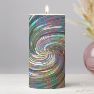 Beige to lilac blue pearly or metallic swirl pillar candle