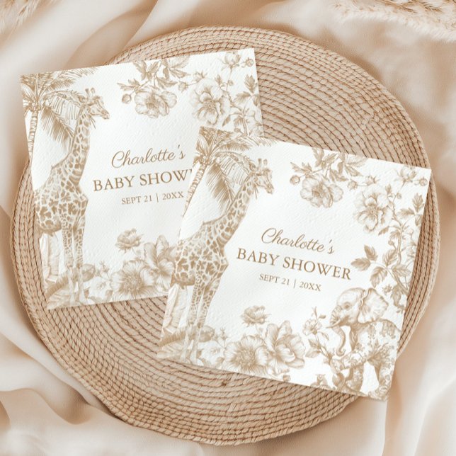 Beige Toile de Jouy Safari Animals Baby Shower Napkins (Creator Uploaded)