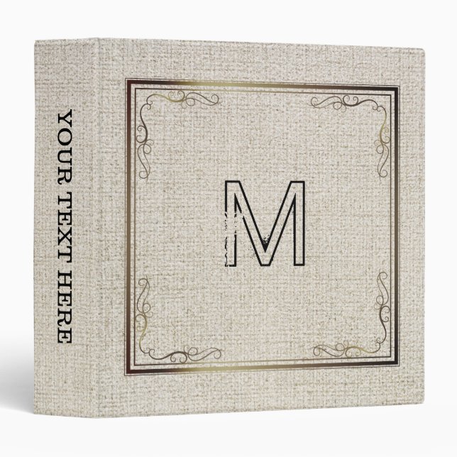 Beige Tones Linen Burlap Fabric Look 3 Ring Binder (Front/Spine)