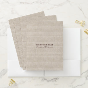 Beige Tones Linen Burlap Texture Print Pocket Folder