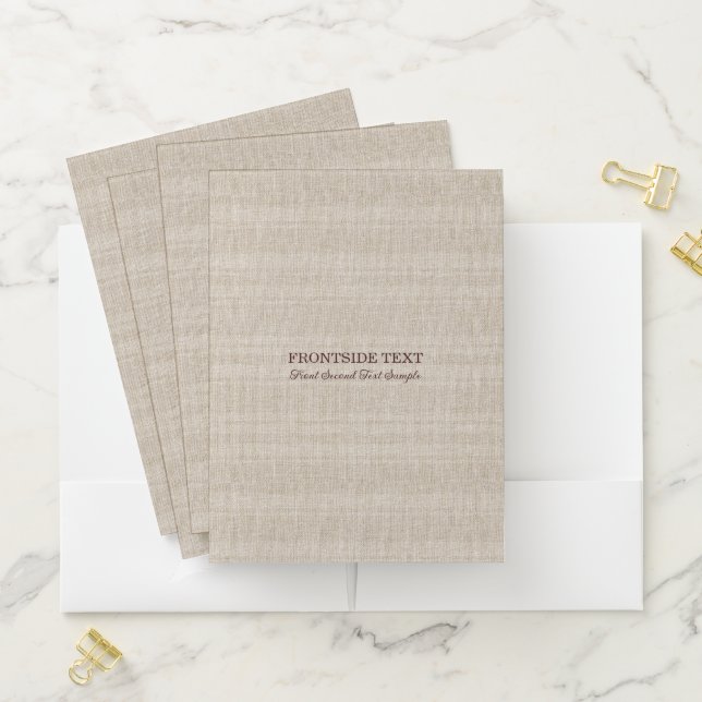 Beige Tones Linen Burlap Texture Print Pocket Folder (In Situ)