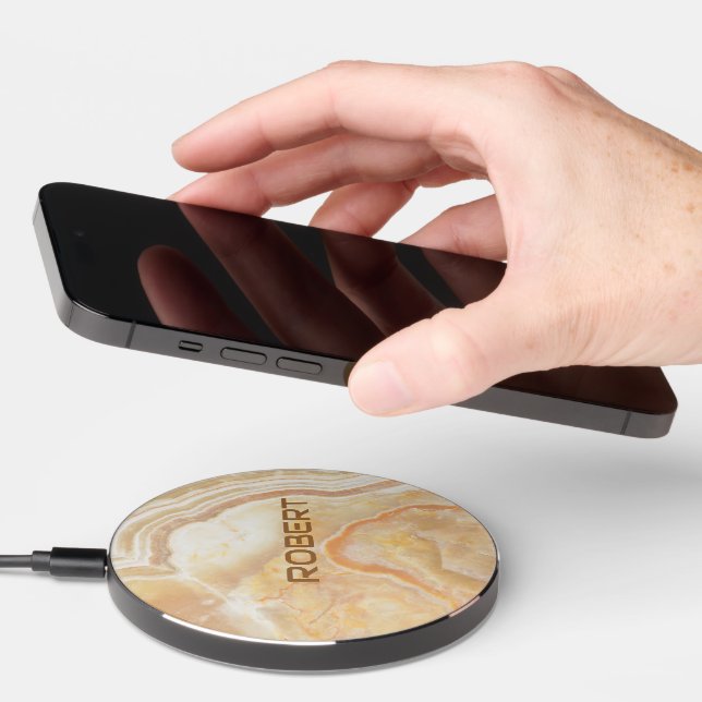 Beige tones marble background  wireless charger  (Hand)