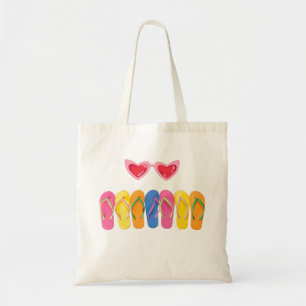 Beige Tote Bag with Colorful Flip-Flops