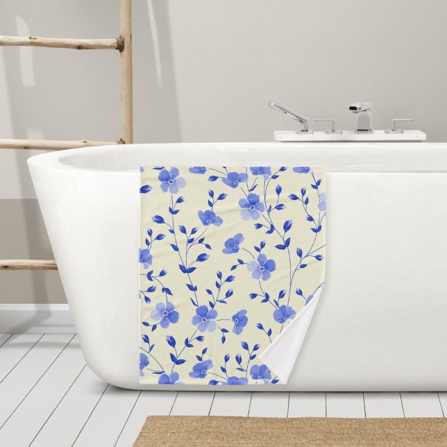 Beige towel with blue flowers - Elegant bath towel (Creator Uploaded)