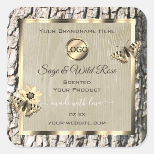Beige Tree Bark Gold Frame Product Labels Add Logo