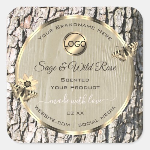 Beige Tree Bark Gold Frame Product Labels Add Logo