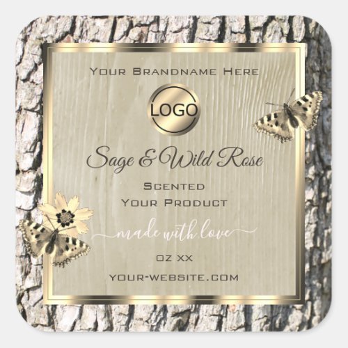 Beige Tree Bark Gold Frame Product Labels Add Logo