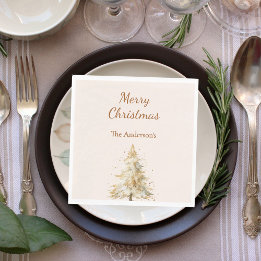 Beige tree snow script Christmas luncheon Napkins