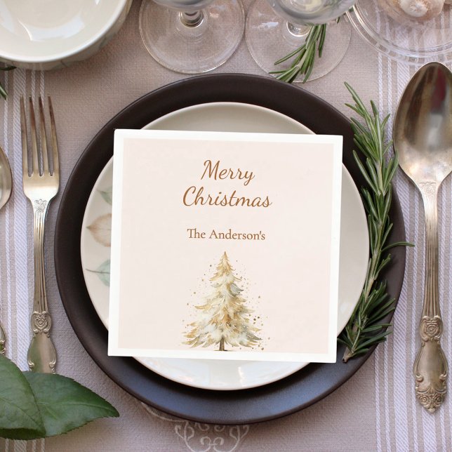 Beige tree snow script Christmas Napkins (Creator Uploaded)