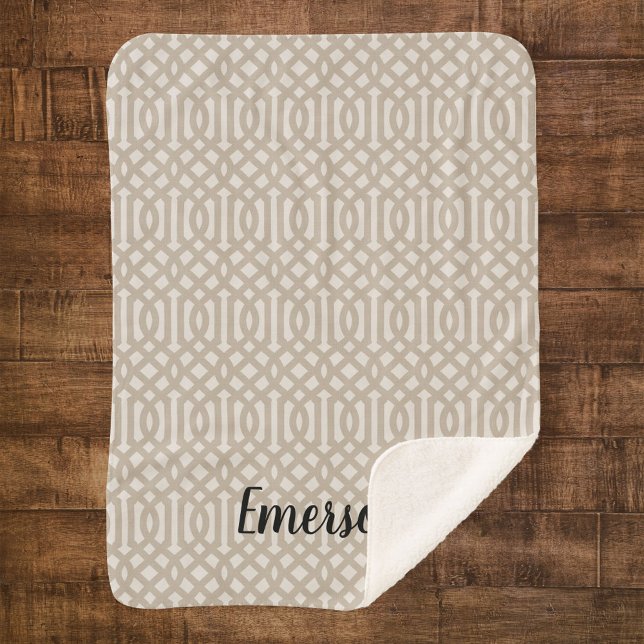 Beige Trellis Monogram | Modern Farmhouse Sherpa Blanket (Creator Uploaded)