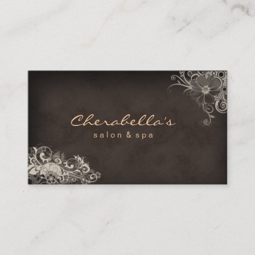 Beige Trendy Salon Spa Floral business card