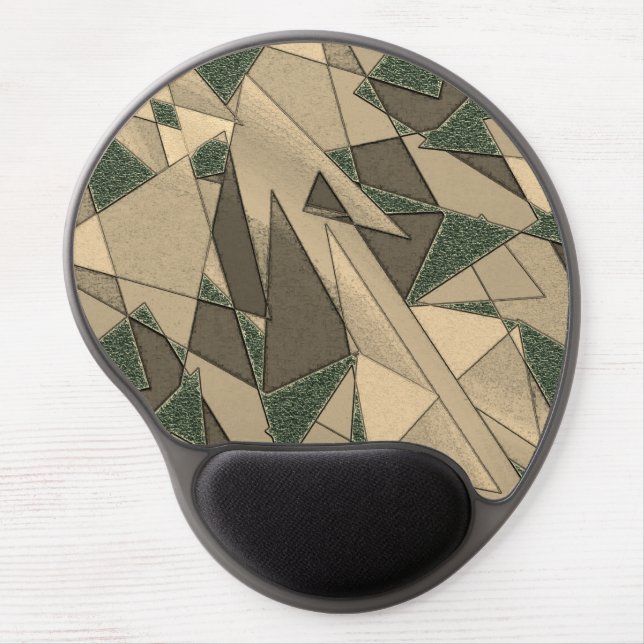 Beige triangular cutout on 'dark green background' gel mouse pad (Front)