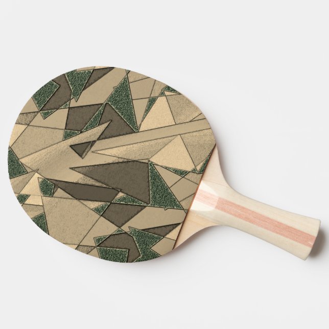 Beige triangular cutout on 'dark green background' ping pong paddle (Side)