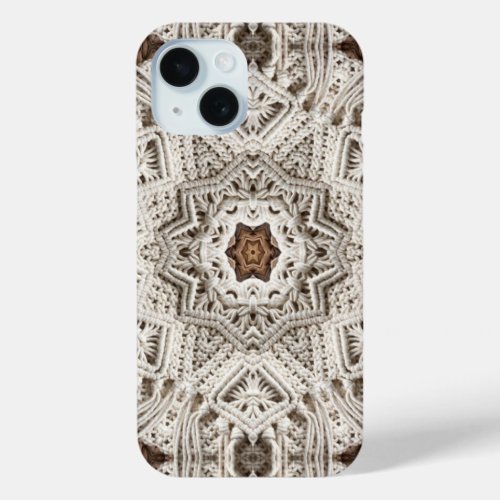 beige tropical boho chic tribal macrame  iPhone 15 case