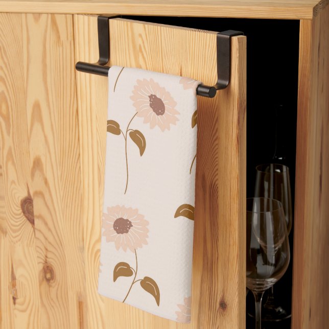 Beige Tropical Floral Botanical Spring Summer Kitchen Towel (Thirds Fold)