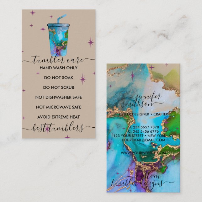 Beige Tumbler care logo with texture Business Card (Front/Back)