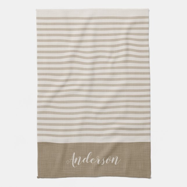Beige Turkish Stripes Monogram | Farmhouse Kitchen Towel (Vertical)