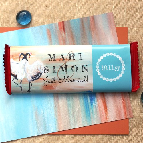 Beige Turquoise Cranes Wedding Candy Bar Wrapper