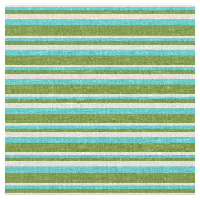 Beige, Turquoise & Green Lined/Striped Pattern Fabric (Close Up)