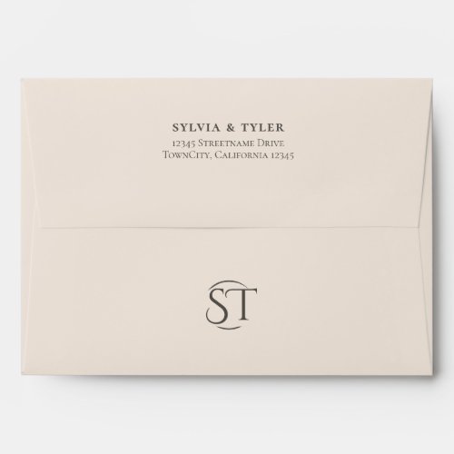 Beige Typography Monogram Wedding Envelope